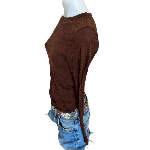 Rodebjer Brown Lace Mesh Top XS SMALL Sheer Bodycon Crewneck Shell Designer $85 - Picture 7 of 9